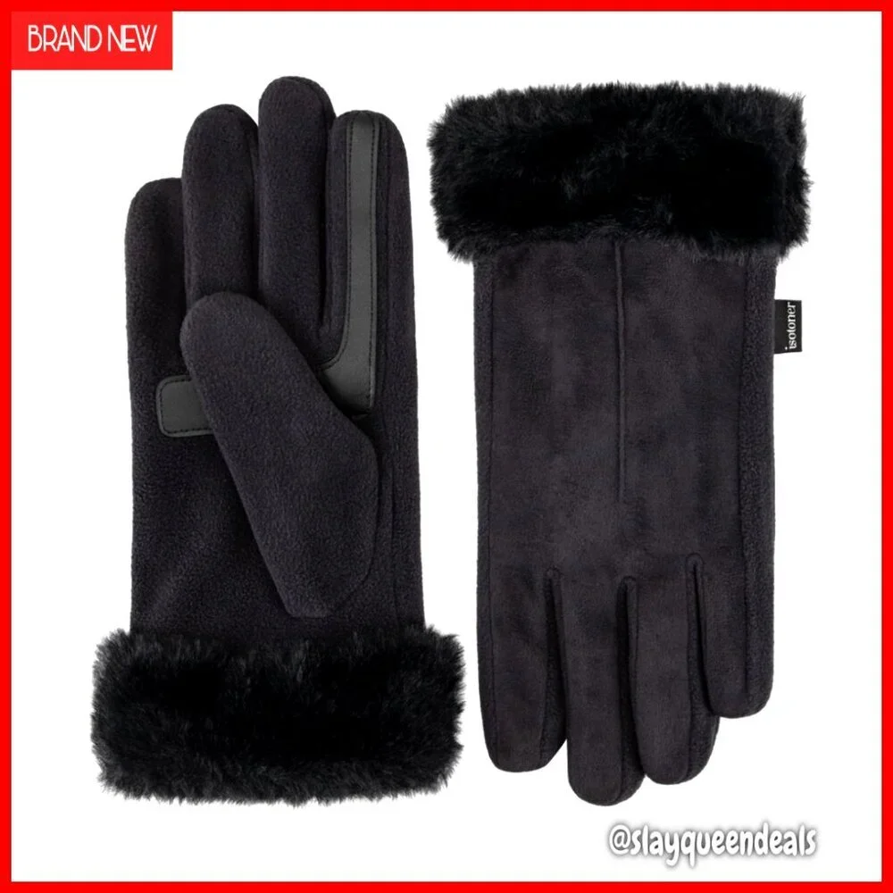 Touchscreen Water Repellent Stretch Gloves with Faux Fur Cuff